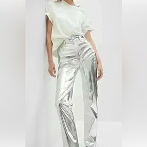 GAP Women's Silver Vegan Leather Straight Leg Jean